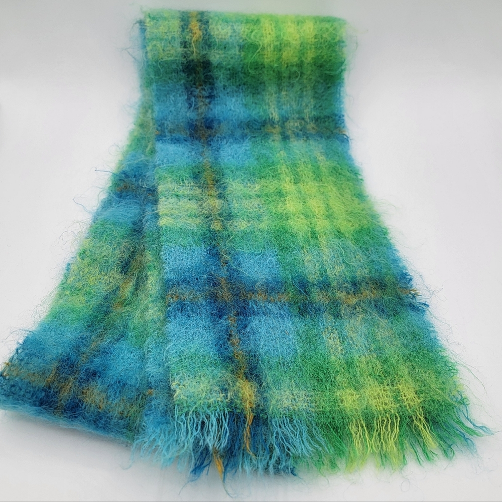 Vintage Blue & Green Mohair Scarf #2850